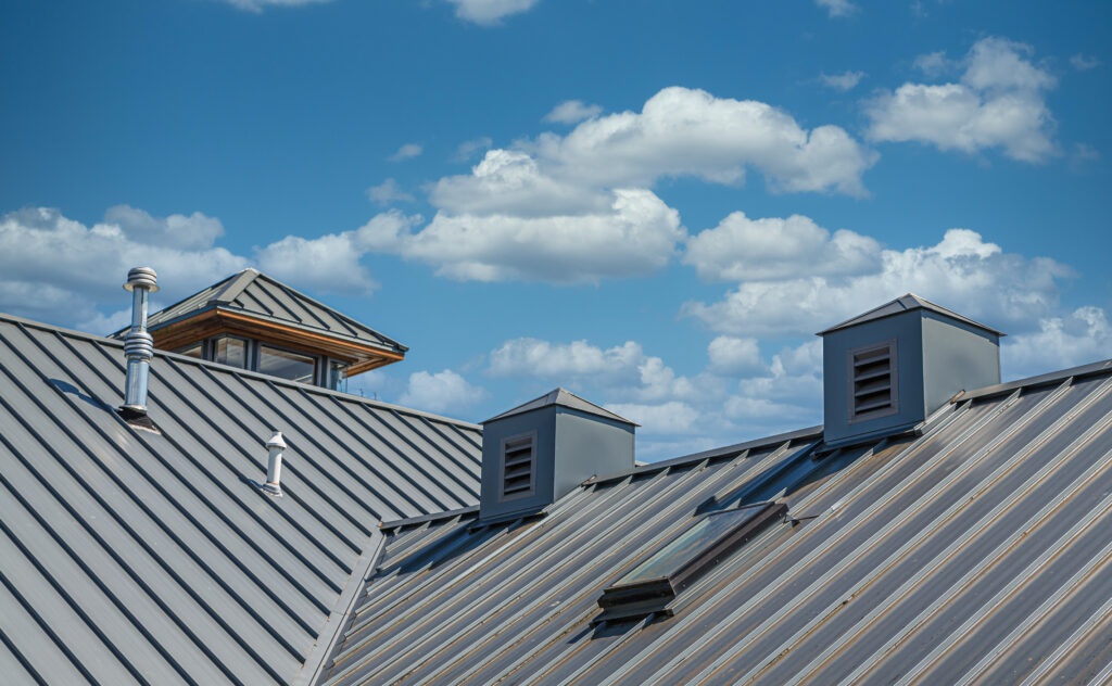 classic ribbed Metal Roof Under Blue Sky